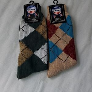 2 Pairs Mens Vintage Campo Argyle Socks Size 10-13